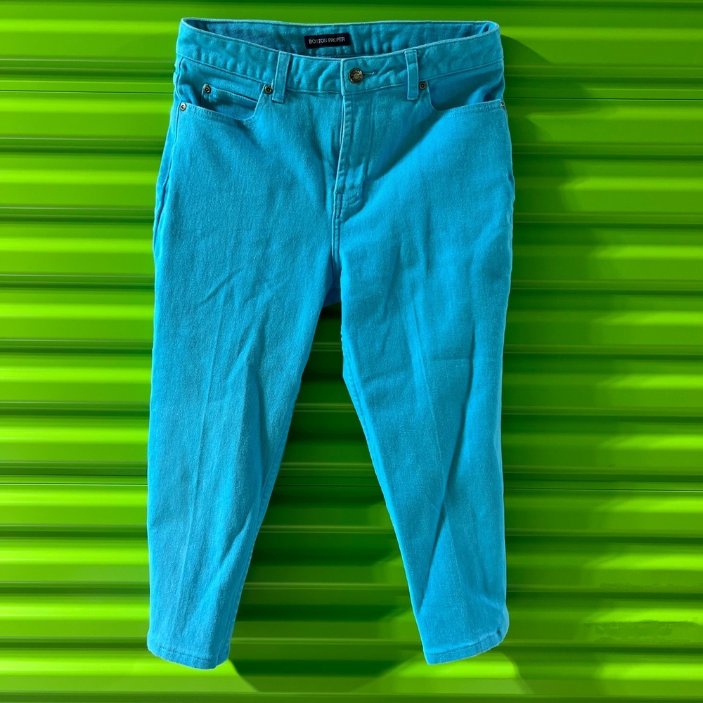 Boston Proper Turquoise Blue Cropped Jeans Womens Size 8 Stretch Denim Pants
